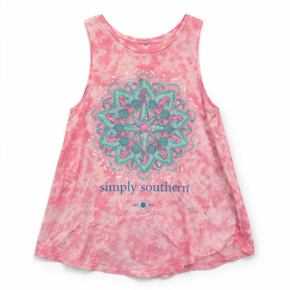 Y2K Seahorses Mandala Tie Die Pink Tank Top Beach Vacay Cruise Animal Anchor